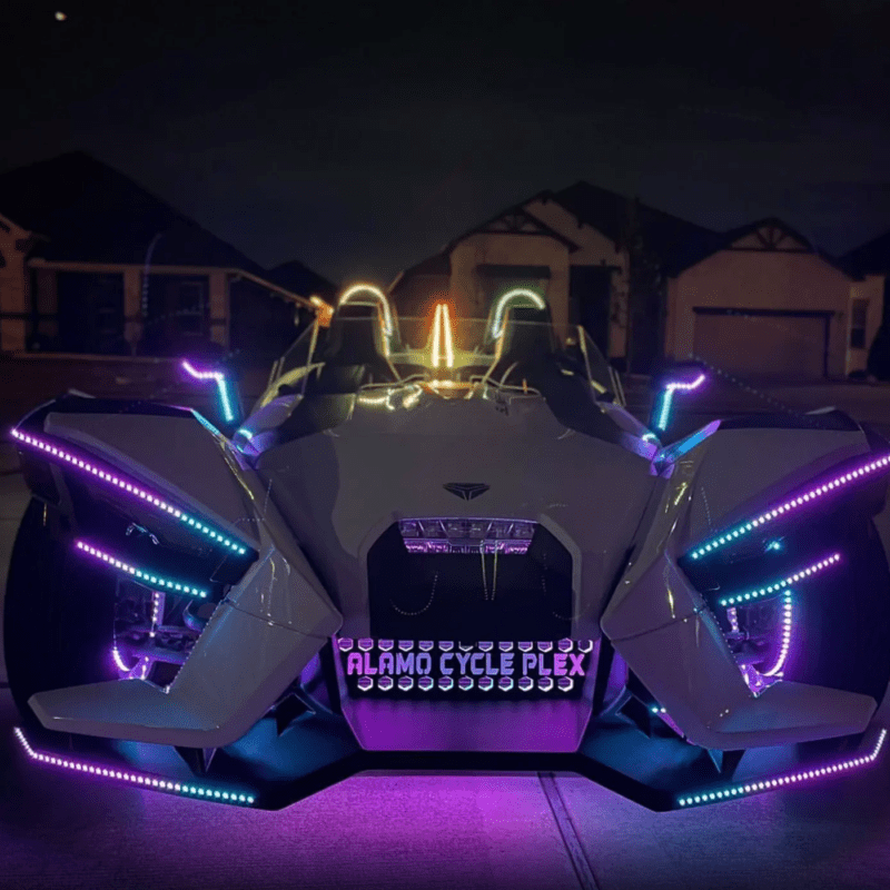 a close up of a purple light