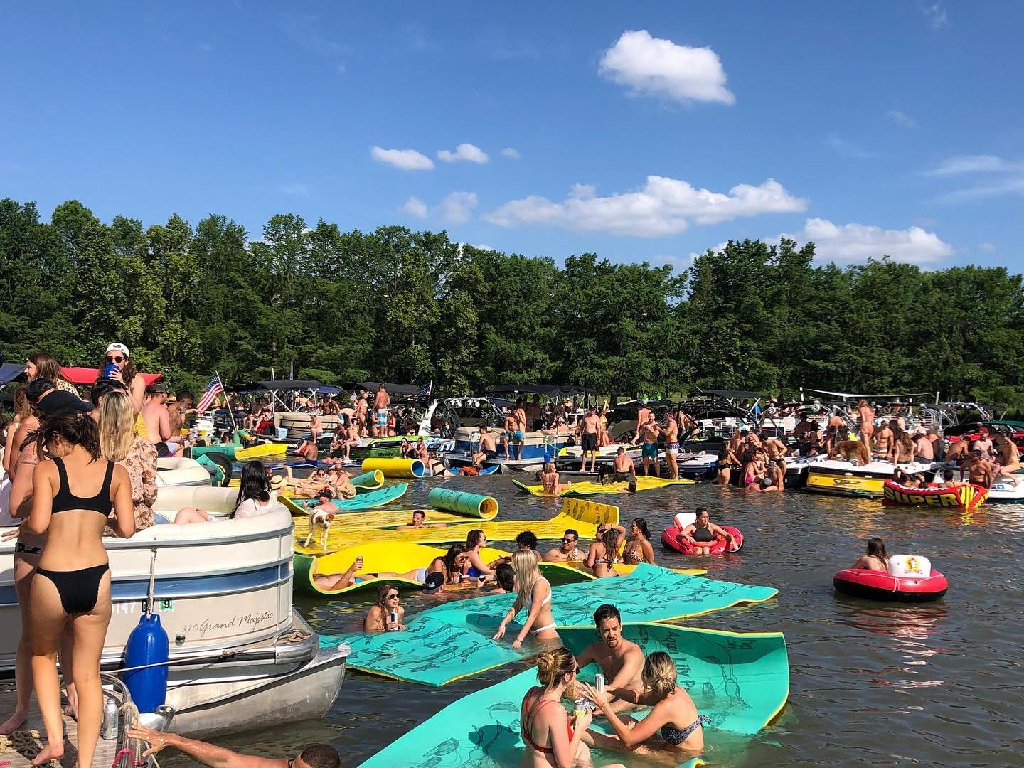 a group of people swimming in the water